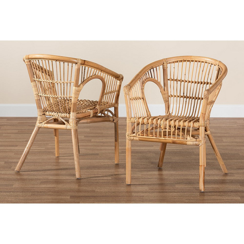 bali & pari Alleta Modern Bohemian Natural Brown Rattan 2-Piece Dining Chair Set WHI-12719-Rattan-DC
