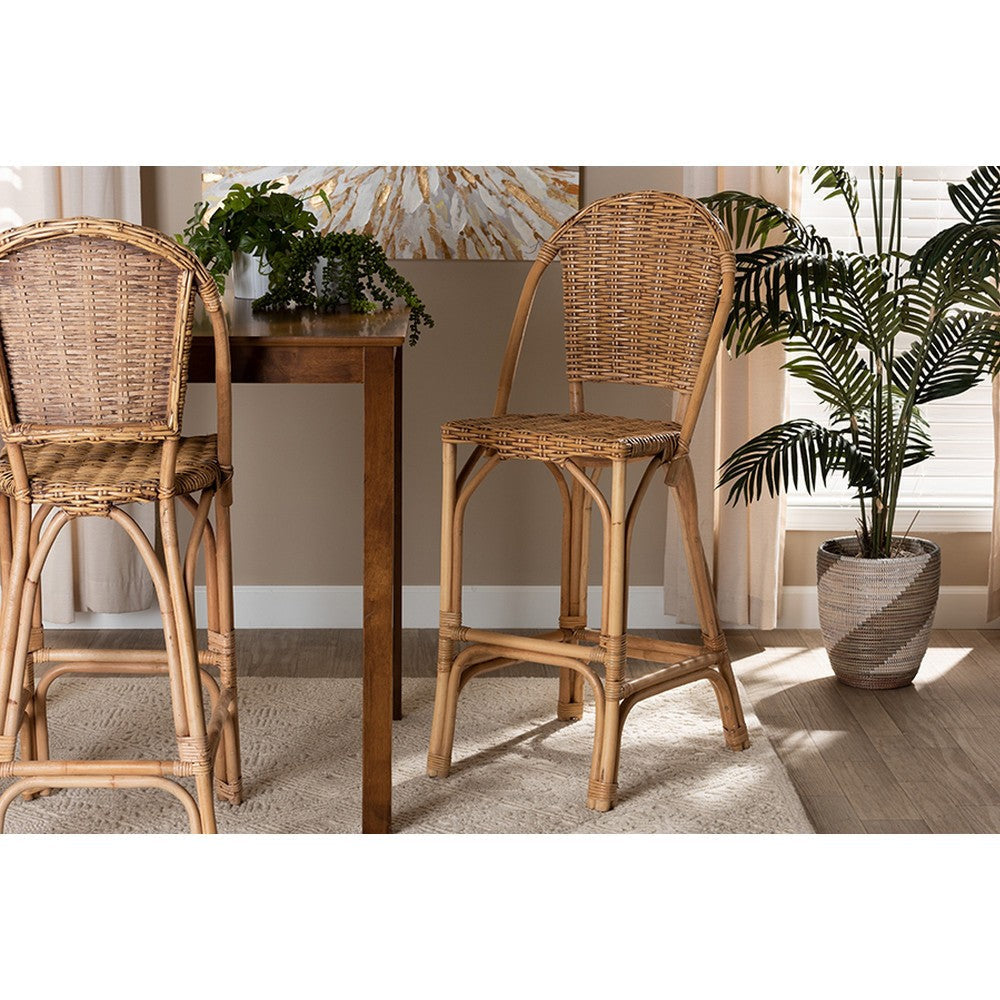 bali & pari Neola Modern Bohemian Natural Rattan Bar Stool WHI-12736-Rattan-BS