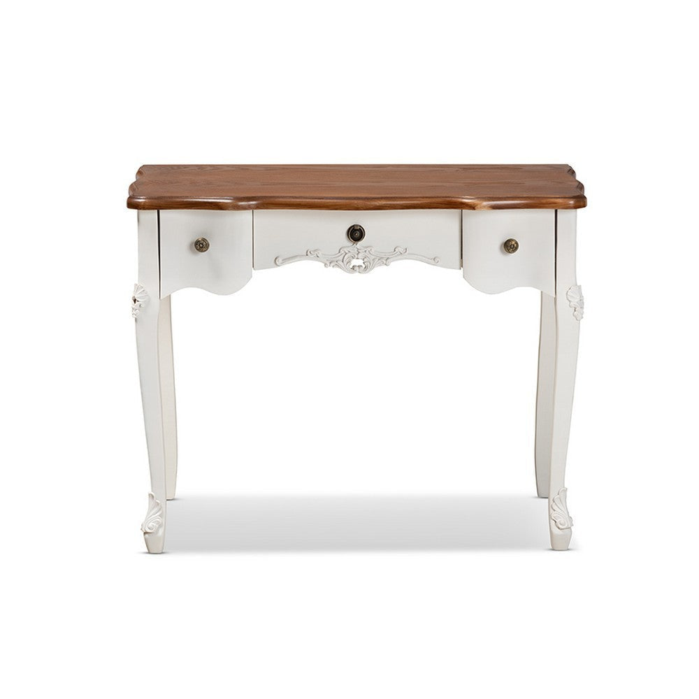 Baxton Studio Sophie Classic Traditional French Country White and Brown Finished Small 3-Drawer Wood Console Table WHI-132050-White-Console