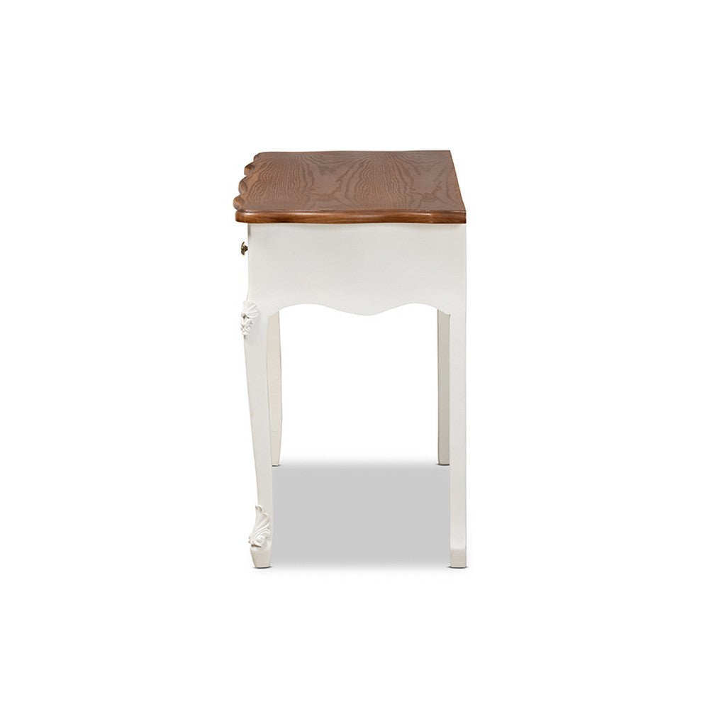 Baxton Studio Sophie Classic Traditional French Country White and Brown Finished Small 3-Drawer Wood Console Table WHI-132050-White-Console