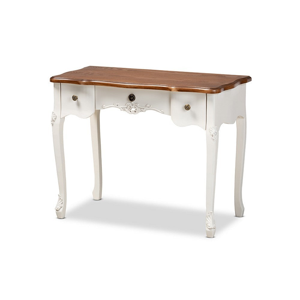 Baxton Studio Sophie Classic Traditional French Country White and Brown Finished Small 3-Drawer Wood Console Table WHI-132050-White-Console