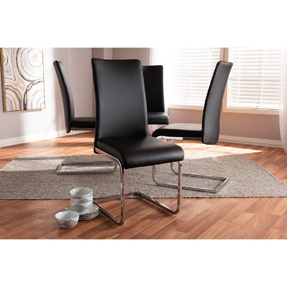 Baxton Studio Cyprien Modern and Contemporary Black Faux Leather Upholstered Dining Chair (Set of 4) WHI-140919-Black-4PC-Set