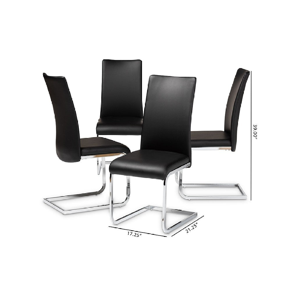 Baxton Studio Cyprien Modern and Contemporary Black Faux Leather Upholstered Dining Chair (Set of 4)