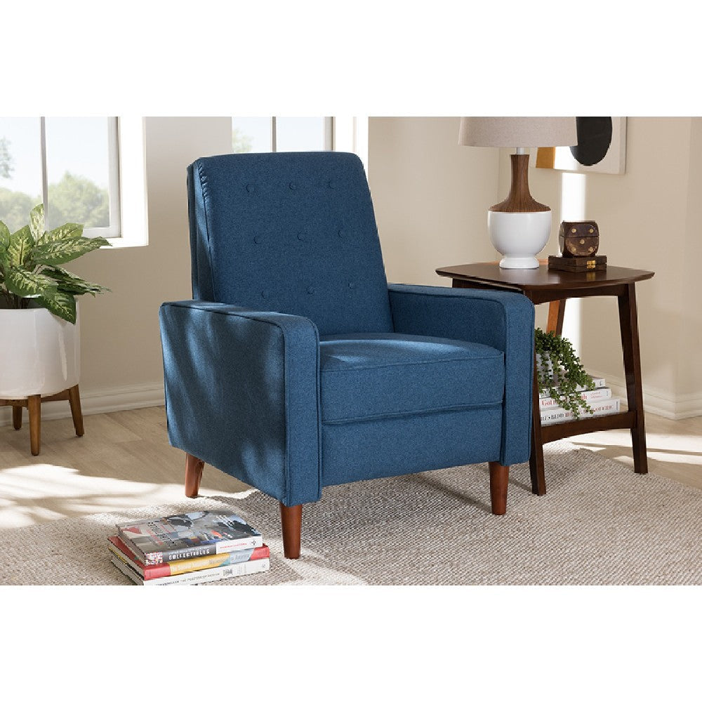 Baxton Studio Mathias Mid-century Modern Blue Fabric Upholstered Lounge Chair