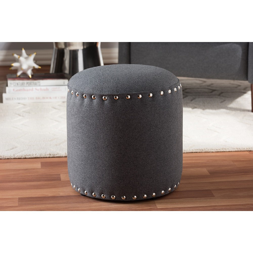 Baxton Studio Rosine Modern and Contemporary Dark Grey Fabric Upholstered Nail Trim Ottoman