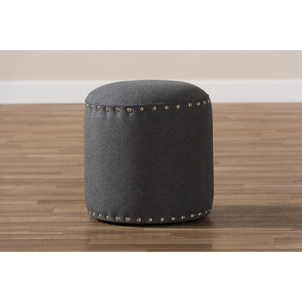 Baxton Studio Rosine Modern and Contemporary Dark Grey Fabric Upholstered Nail Trim Ottoman