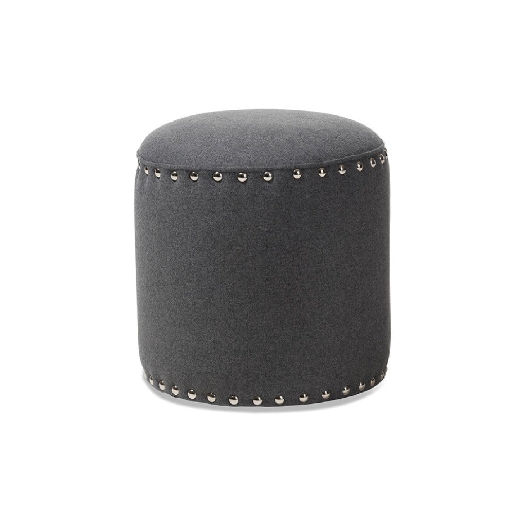 Baxton Studio Rosine Modern and Contemporary Dark Grey Fabric Upholstered Nail Trim Ottoman