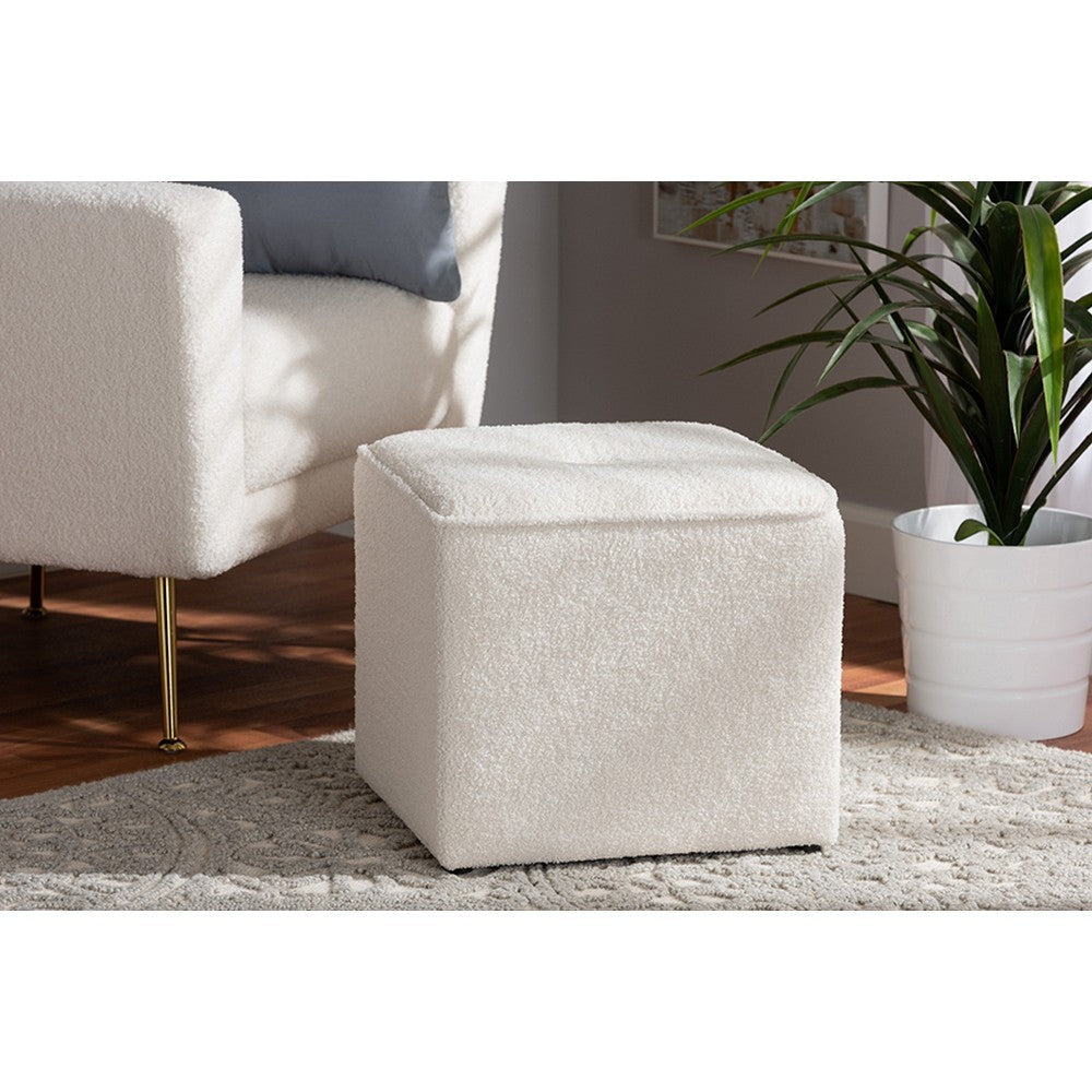 Baxton Studio Isaiah Modern and Contemporary Ivory Boucle Upholstered Ottoman WHI-1709A-Beige-Ottoman
