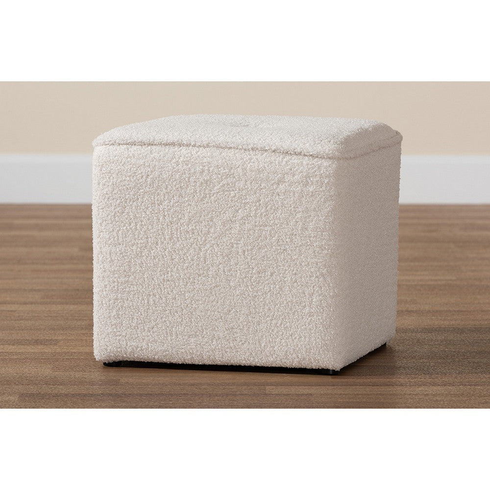 Baxton Studio Isaiah Modern and Contemporary Ivory Boucle Upholstered Ottoman WHI-1709A-Beige-Ottoman
