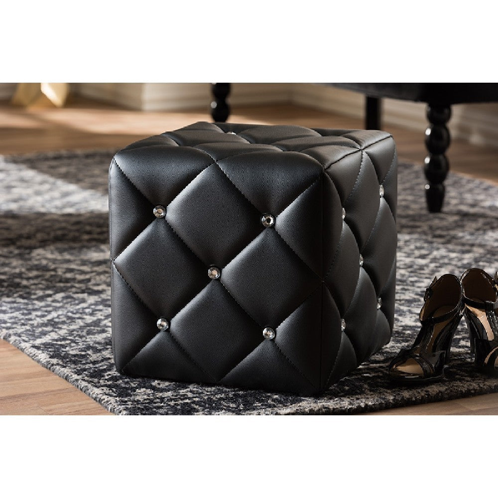 Baxton Studio Stacey Modern and Contemporary Black Faux Leather Upholstered Ottoman