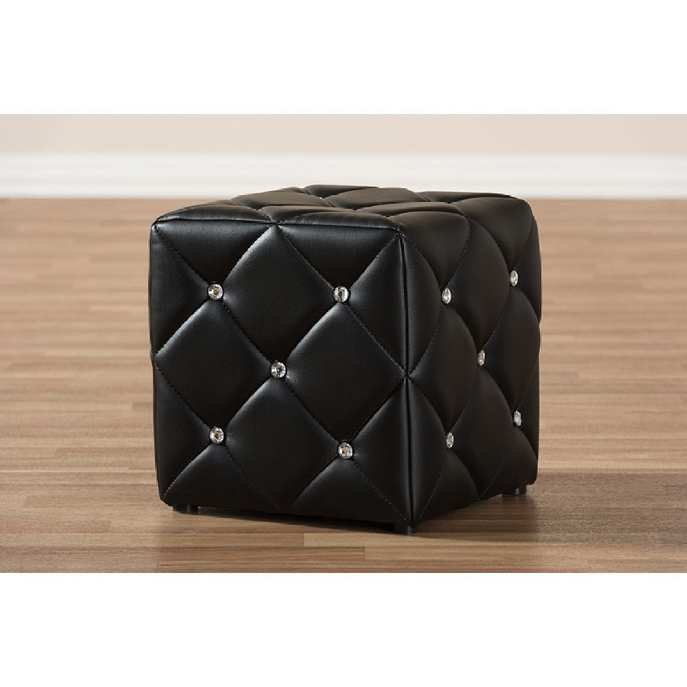 Baxton Studio Stacey Modern and Contemporary Black Faux Leather Upholstered Ottoman