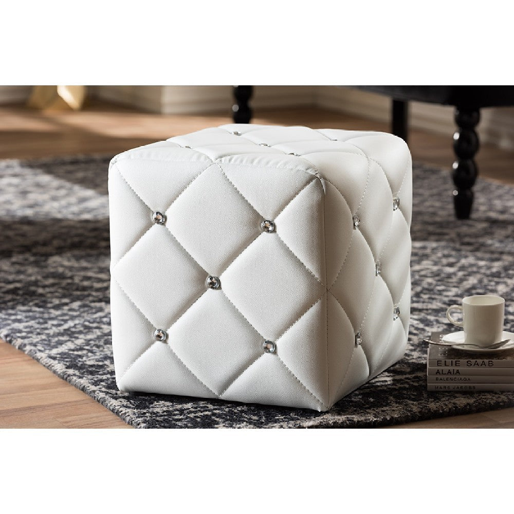 Baxton Studio Stacey Modern and Contemporary White Faux Leather Upholstered Ottoman