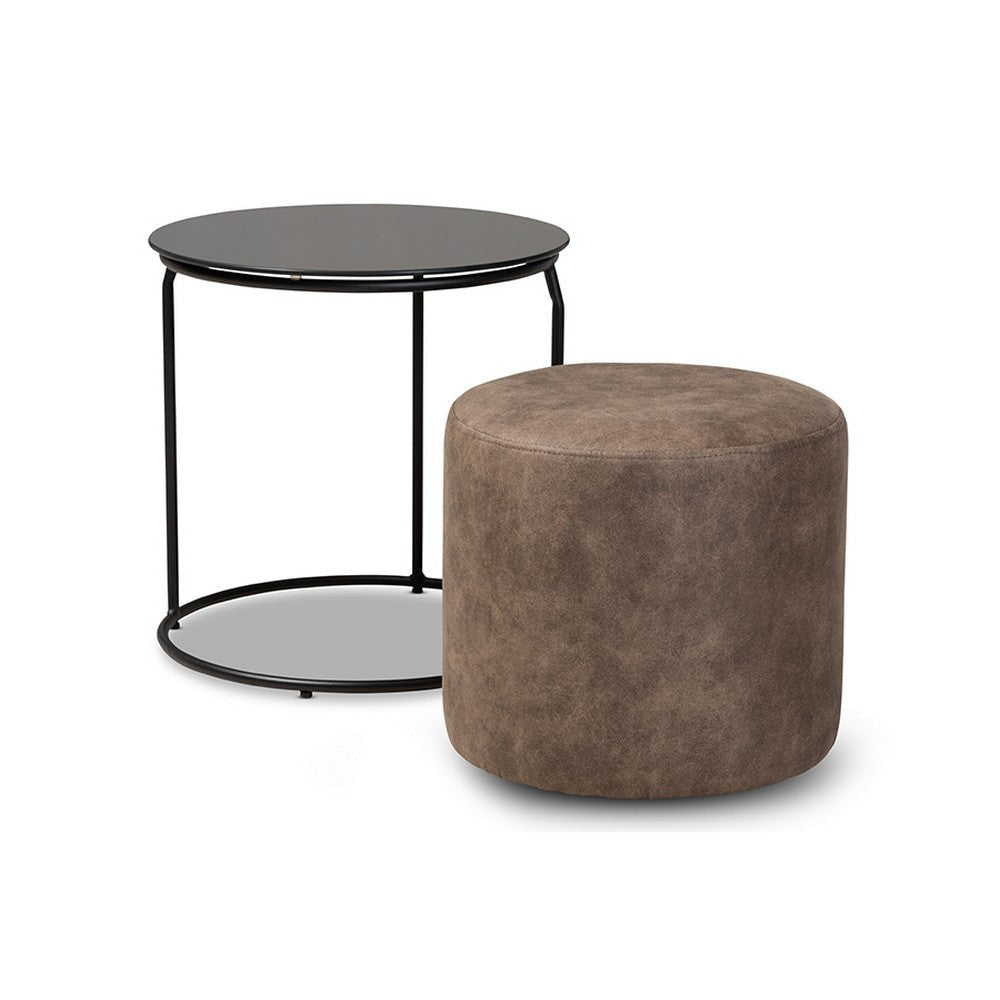 Baxton Studio Kira Modern and Contemporary Black with Grey and Brown 2-Piece Nesting Table and Ottoman Set WHI-180430-Grey-Black-2PC-Set