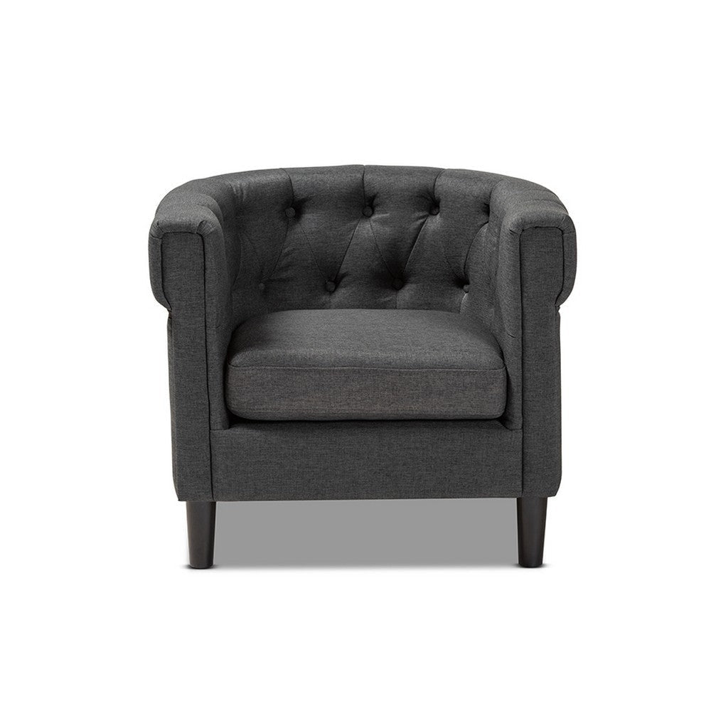 Baxton Studio Bisset Classic and Traditional Gray Fabric Upholstered Chesterfield Chair WHI-1809-Grey-CC