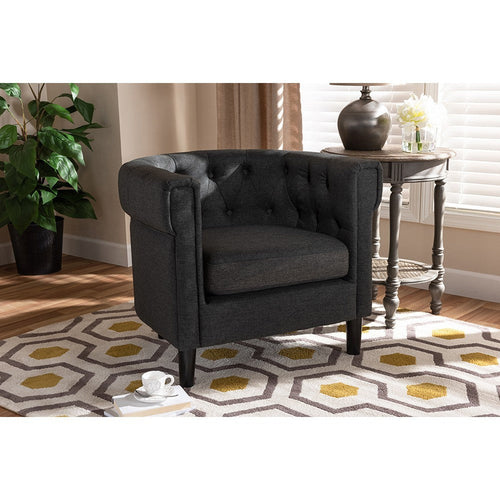 Baxton Studio Bisset Classic and Traditional Gray Fabric Upholstered Chesterfield Chair