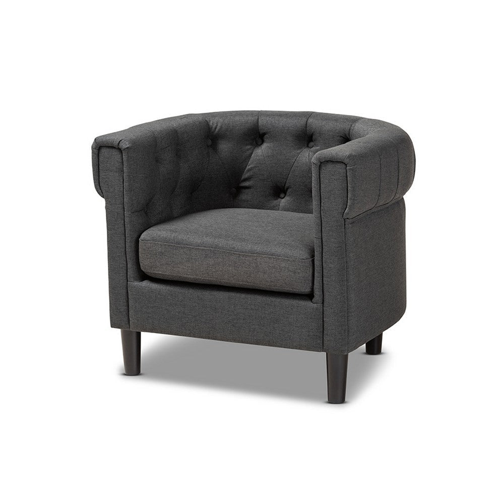 Baxton Studio Bisset Classic and Traditional Gray Fabric Upholstered Chesterfield Chair WHI-1809-Grey-CC
