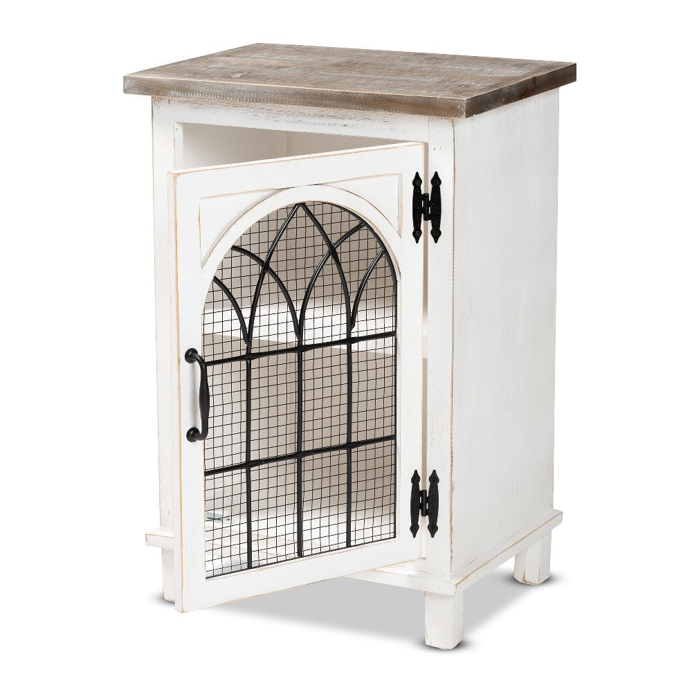 Baxton Studio Faron Classic and Traditional Farmhouse Two-Tone Distressed White and Oak Brown Finished Wood 1-Door End Table