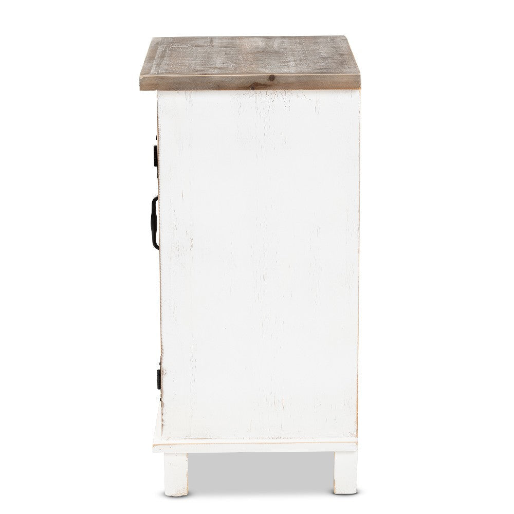 Baxton Studio Faron Classic and Traditional Farmhouse Two-Tone Distressed White and Oak Brown Finished Wood 1-Door End Table