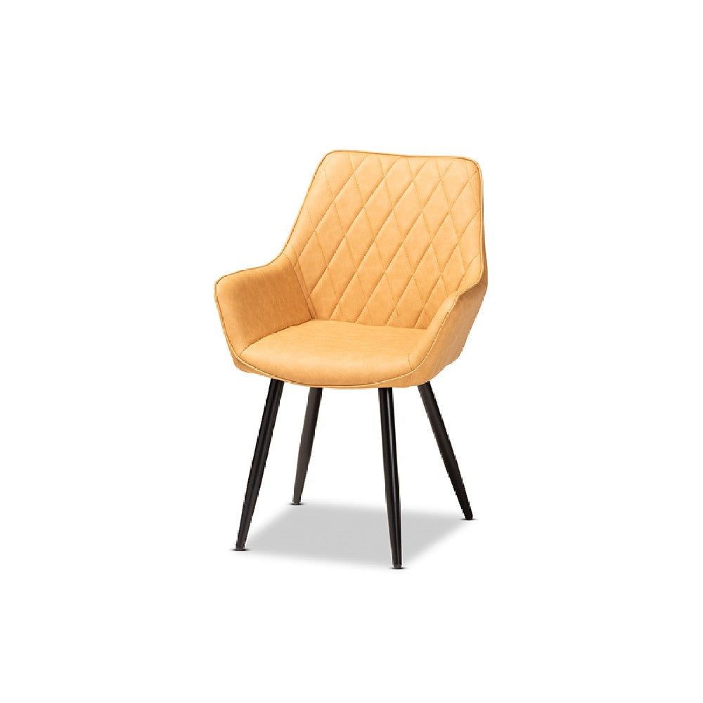 Baxton Studio Astrid Mid-Century Contemporary Tan Faux Leather Upholstered and Black Metal 4-Piece Dining Chair Set