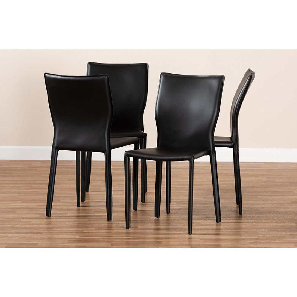 Baxton Studio Heidi Modern and Contemporary Black Faux Leather Upholstered 4-Piece Dining Chair Set