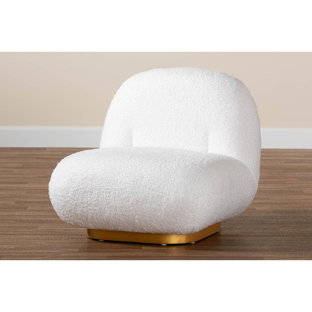 Baxton Studio Paiva Modern and Contemporary White Boucle Upholstered and Brushed Gold Finished Accent Chair WHI-2015-White-CC