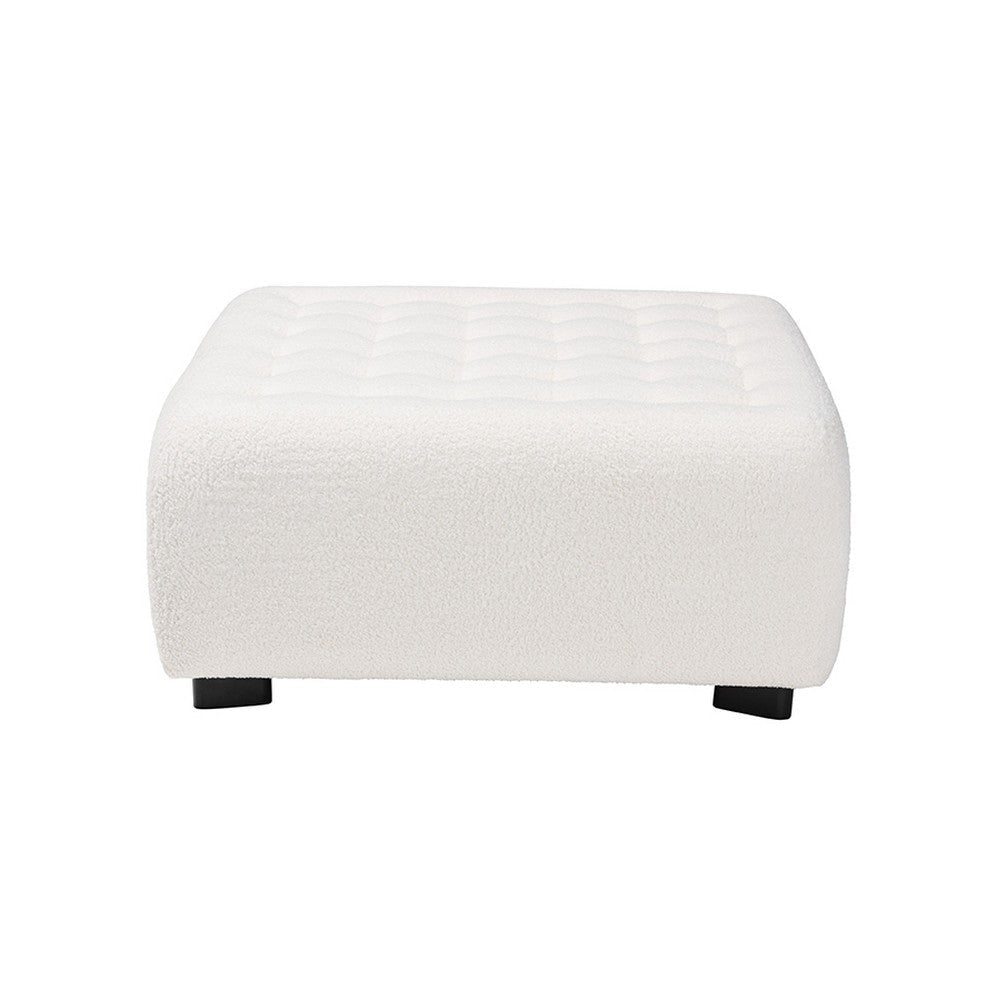 Baxton Studio Athena Modern and Contemporary Ivory Boucle Upholstered and Black Finished Wood Square Ottoman WHI-2211-Beige-Ottoman