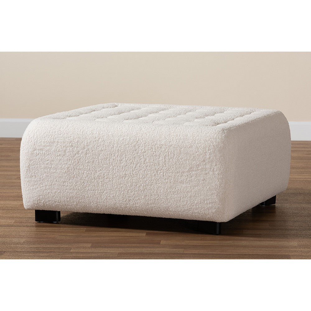 Baxton Studio Athena Modern and Contemporary Ivory Boucle Upholstered and Black Finished Wood Square Ottoman WHI-2211-Beige-Ottoman