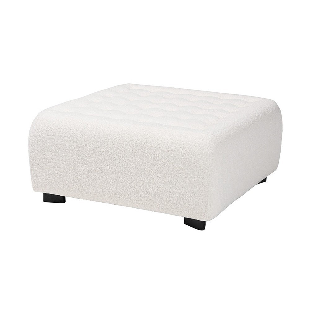 Baxton Studio Athena Modern and Contemporary Ivory Boucle Upholstered and Black Finished Wood Square Ottoman WHI-2211-Beige-Ottoman