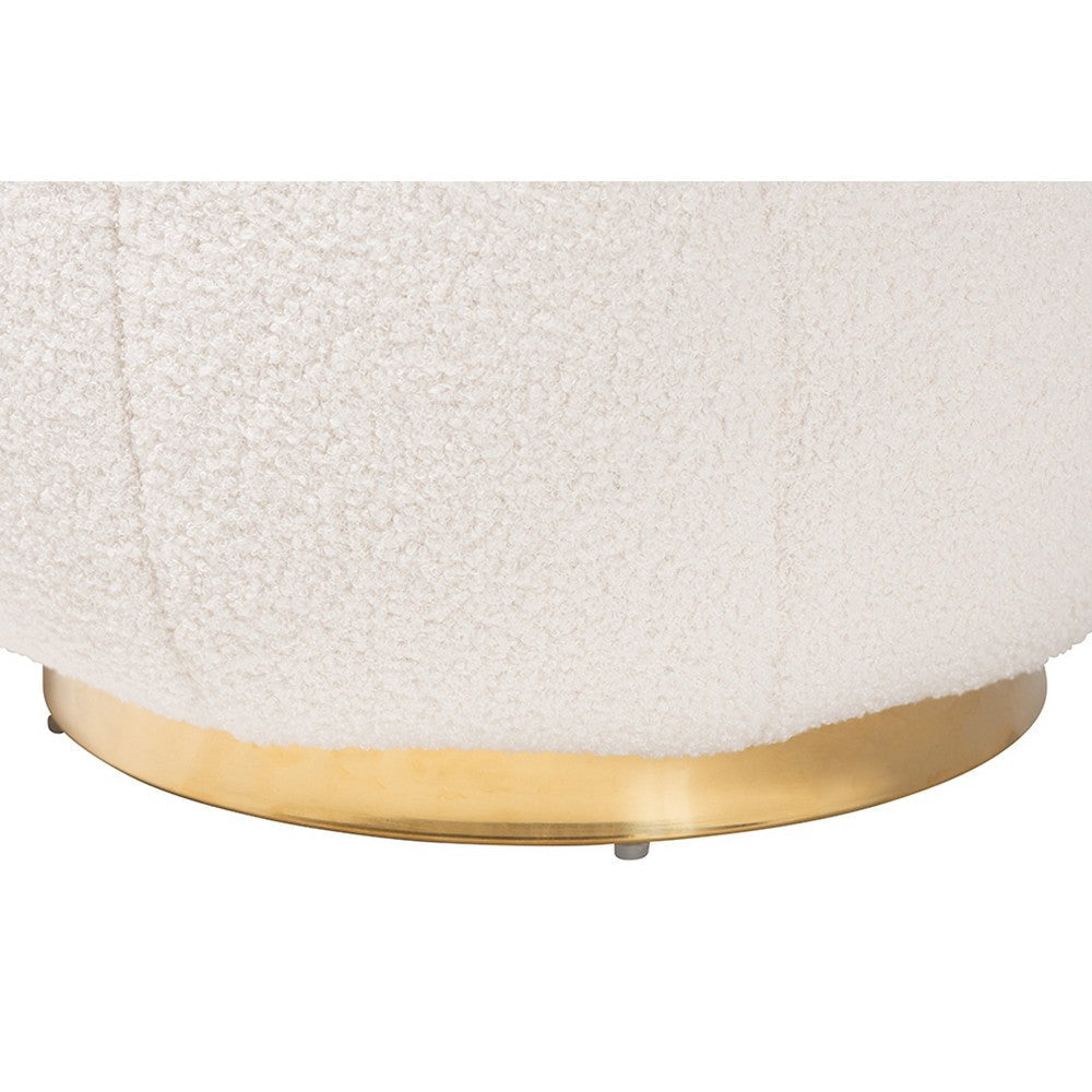 Baxton Studio Raelynn Modern and Contemporary Ivory Boucle Upholstered and Gold Metal Ottoman WHI-2212-Beige-Ottoman