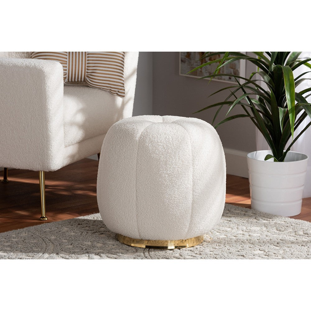 Baxton Studio Raelynn Modern and Contemporary Ivory Boucle Upholstered and Gold Metal Ottoman WHI-2212-Beige-Ottoman