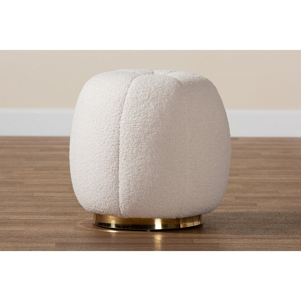 Baxton Studio Raelynn Modern and Contemporary Ivory Boucle Upholstered and Gold Metal Ottoman WHI-2212-Beige-Ottoman