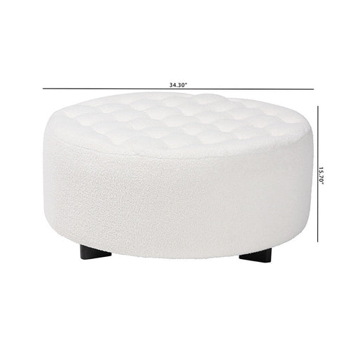 Baxton Studio Athena Modern and Contemporary Ivory Boucle Upholstered and Black Finished Wood Round Ottoman