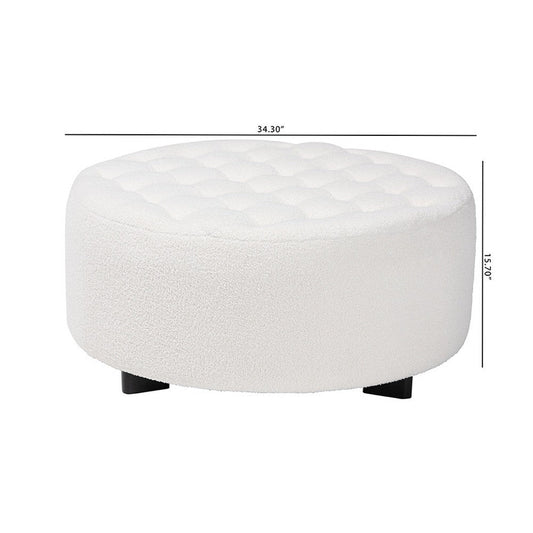 Baxton Studio Athena Modern and Contemporary Ivory Boucle Upholstered and Black Finished Wood Round Ottoman