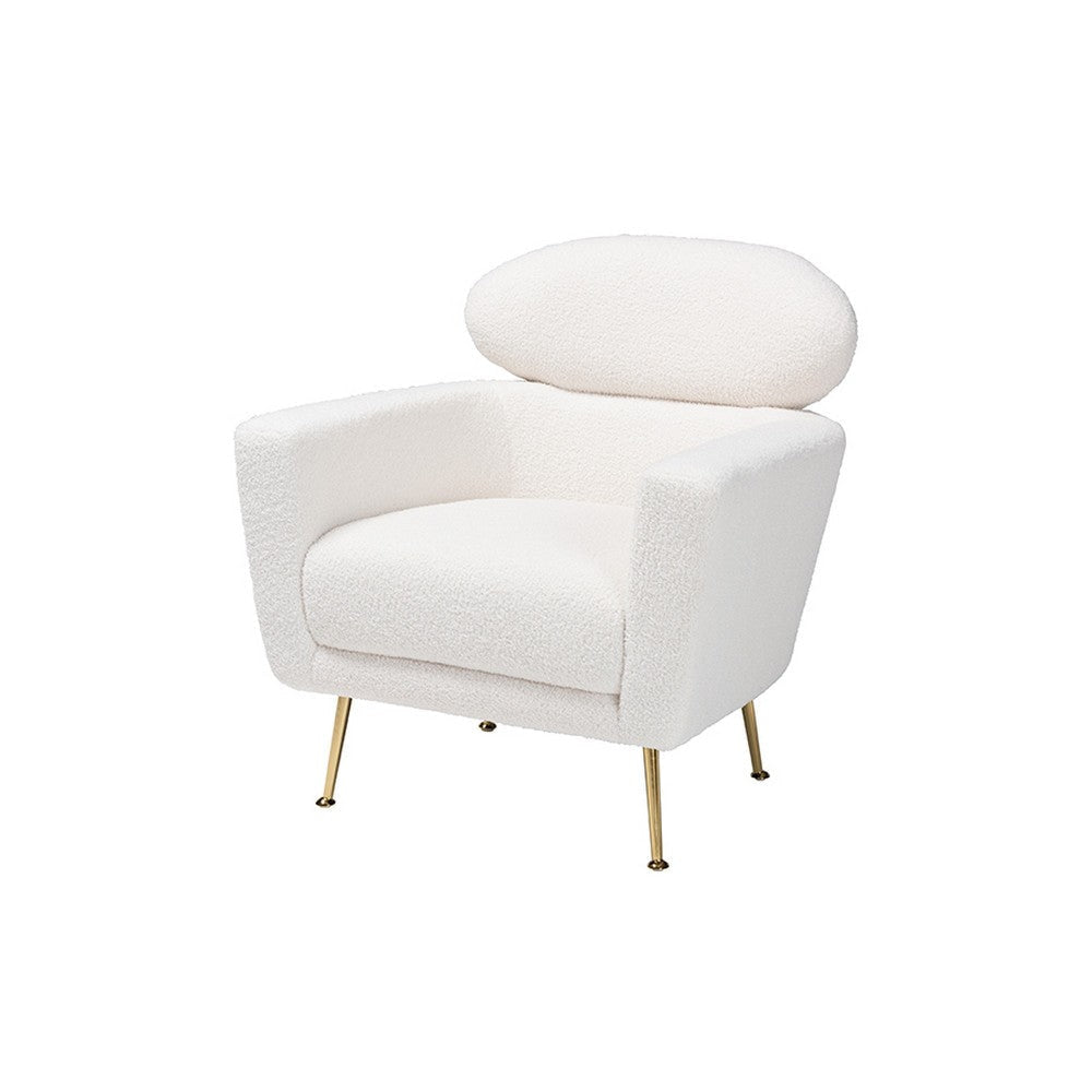 Baxton Studio Fantasia Modern and Contemporary Ivory Boucle Upholstered and Gold Metal Armchair WHI-222-Beige-CC