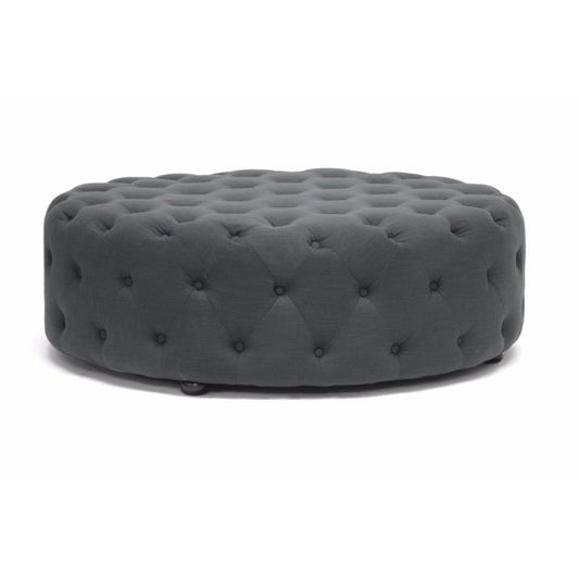 Baxton Studio Cardiff Dark Gray Linen Modern Tufted Ottoman