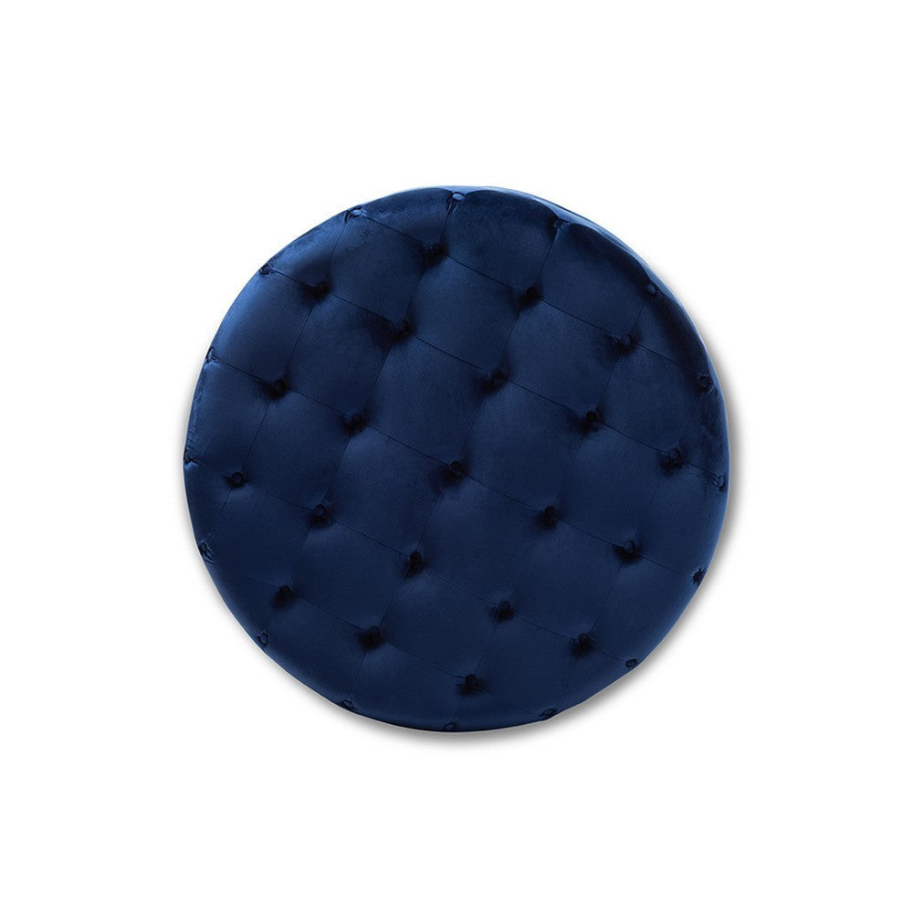 Baxton Studio Cardiff Transitional Royal Blue Velvet Fabric Upholstered Button Tufted Cocktail Ottoman WHI-501-Royal-Blue-Otto