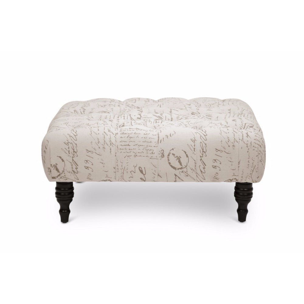 Baxton Studio Keswick Beige Script Print Modern Tufted Ottoman WHI-502-French-OTTO