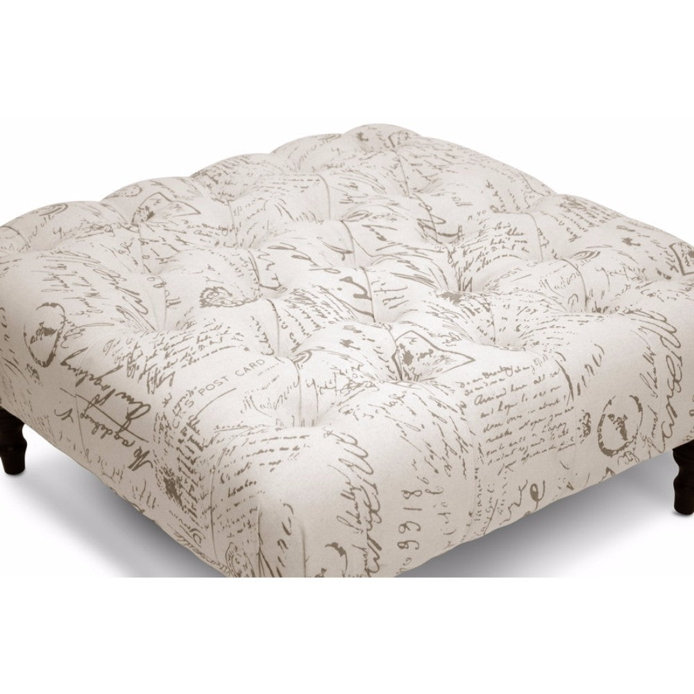 Baxton Studio Keswick Beige Script Print Modern Tufted Ottoman