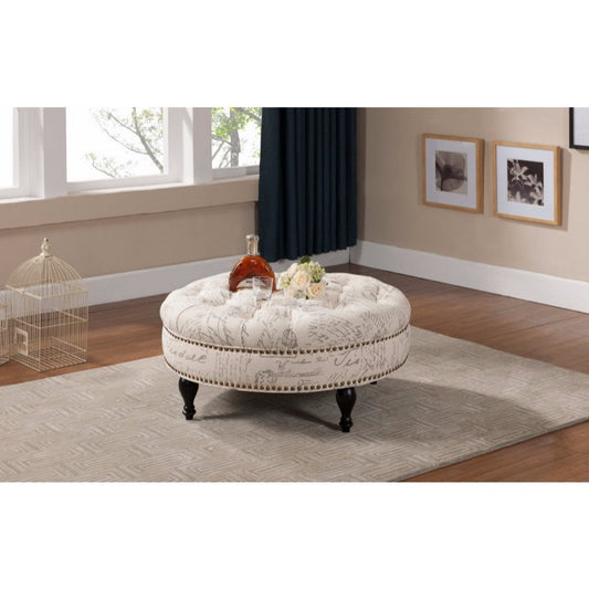 Baxton Studio Palfrey Beige Script Print Modern Tufted Ottoman