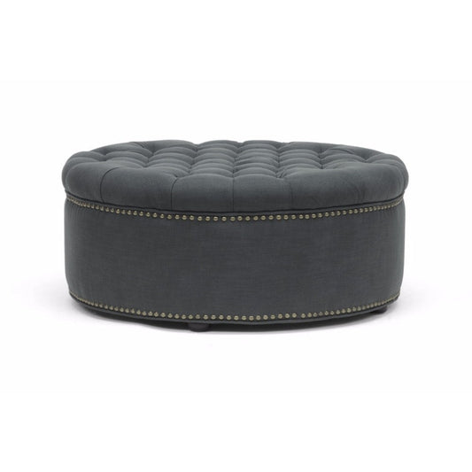 Baxton Studio Iglehart Gray Linen Modern Tufted Ottoman