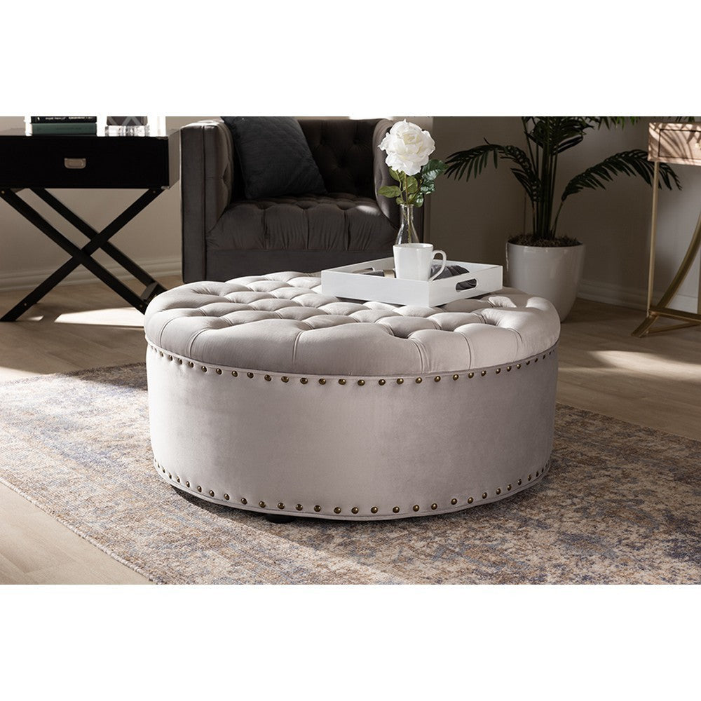 Baxton Studio Iglehart Modern and Contemporary Light Gray Velvet Fabric Upholstered Tufted Cocktail Ottoman