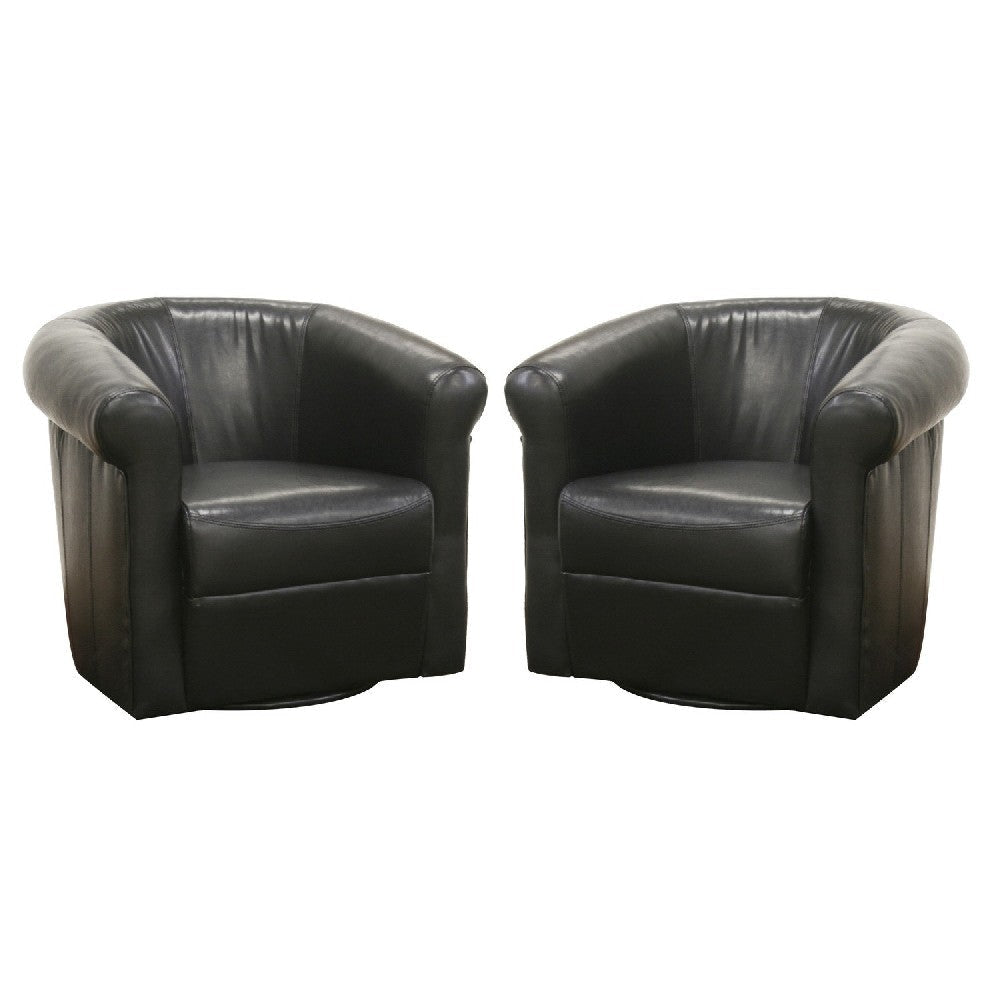 Baxton Studio Julian Black Brown Faux Leather Club Chair with 360 Degree Swivel WHI-A-282-Black