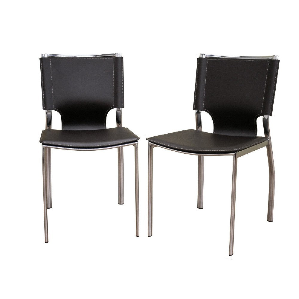 Baxton Studio Dark Brown Leather Dining Chair with Chrome Frame (Set of 2) WHI-ALC-1083-Brown