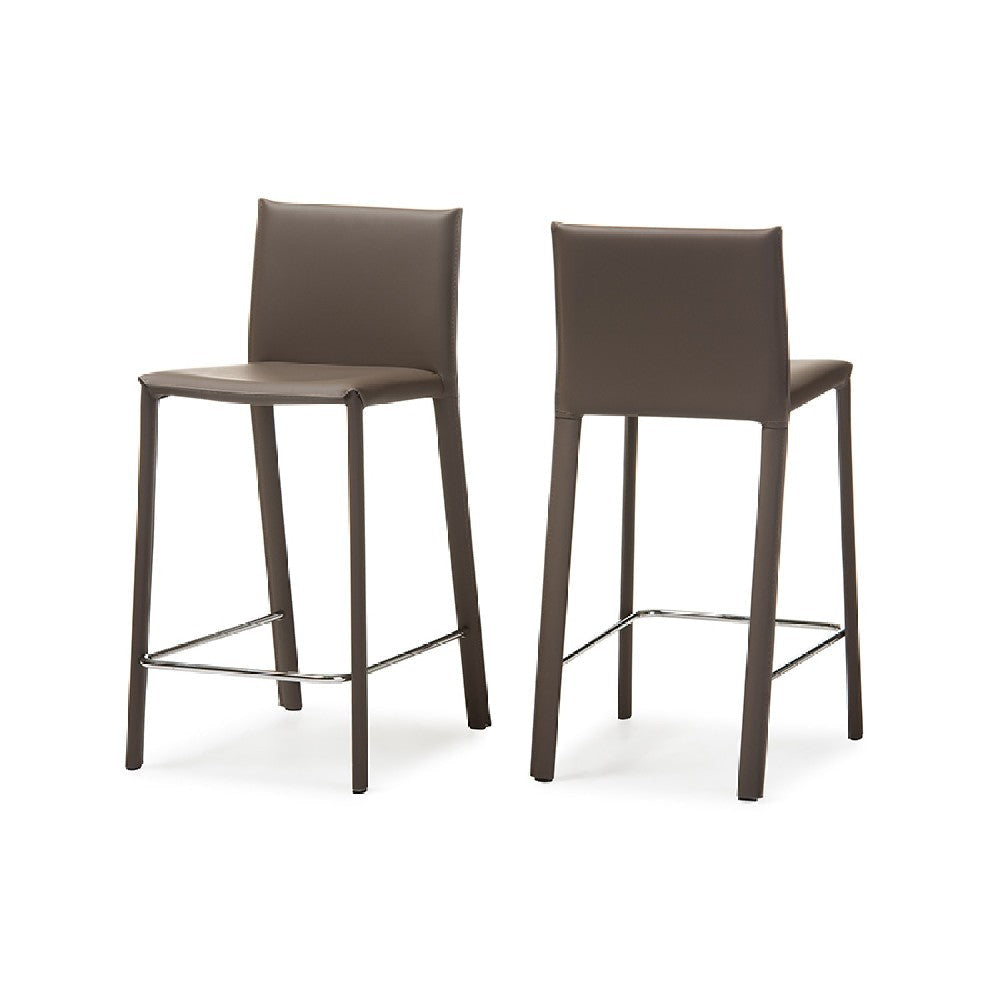 Baxton Studio Crawford Modern and Contemporary Taupe Leather Upholstered Counter Height Stool (Set of 2) WHI-ALC-1822A-65-Taupe