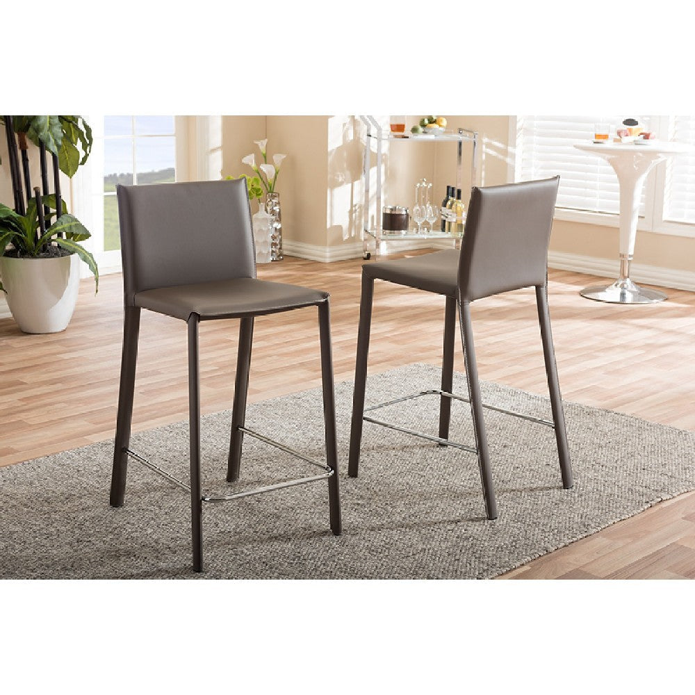 Baxton Studio Crawford Modern and Contemporary Taupe Leather Upholstered Counter Height Stool (Set of 2)