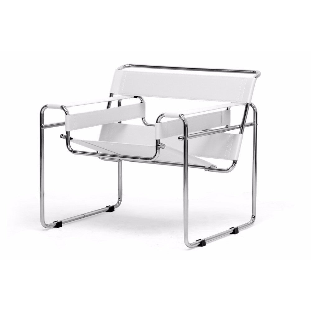 Baxton Studio Jericho Cream Leather Mid-Century Modern Accent Chair
