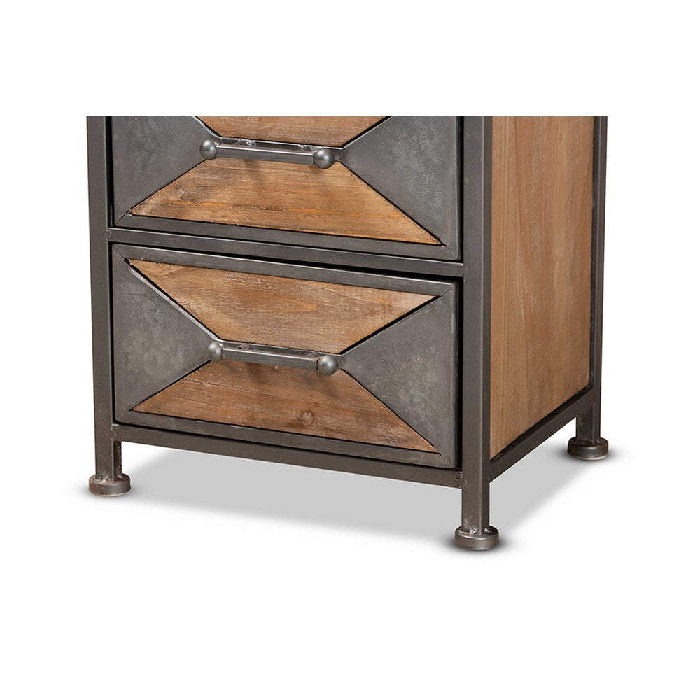 Baxton Studio Laurel Rustic Industrial Antique Grey Finished Metal and Whitewashed Oak Brown Finished Wood 5-Drawer Accent Storage Cabinet
