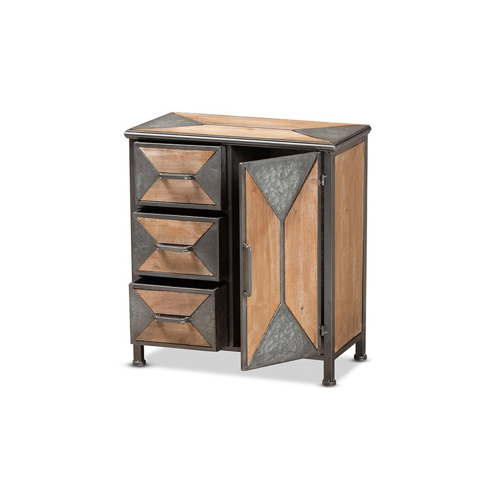 Baxton Studio Laurel Rustic Industrial Antique Grey Finished Metal and Whitewashed Oak Brown Finished Wood 3-Drawer Accent Storage Cabinet