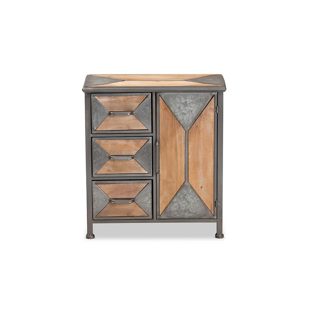 Baxton Studio Laurel Rustic Industrial Antique Grey Finished Metal and Whitewashed Oak Brown Finished Wood 3-Drawer Accent Storage Cabinet