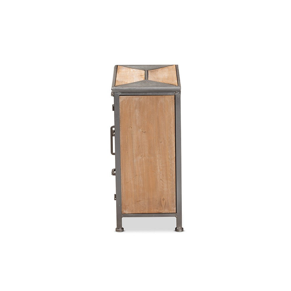 Baxton Studio Laurel Rustic Industrial Antique Grey Finished Metal and Whitewashed Oak Brown Finished Wood 3-Drawer Accent Storage Cabinet